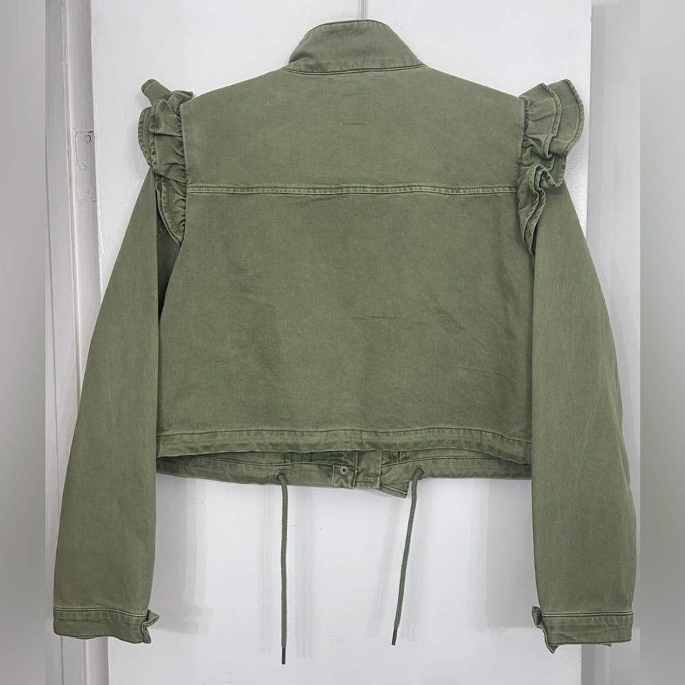 NWT Gap x LoveShackFancy Ruffle Crop Utility Jacket Olive Green Size Medium - Picture 8 of 9